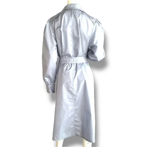 Totes Nylon Ice Blue long Raincoat Trench Coat with Belt, Hood. Women’s Size 10 - Picture 2 of 9